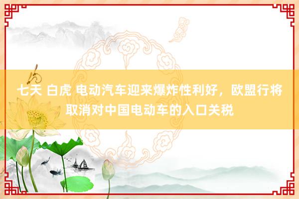 七天 白虎 电动汽车迎来爆炸性利好，欧盟行将取消对中国电动车的入口关税